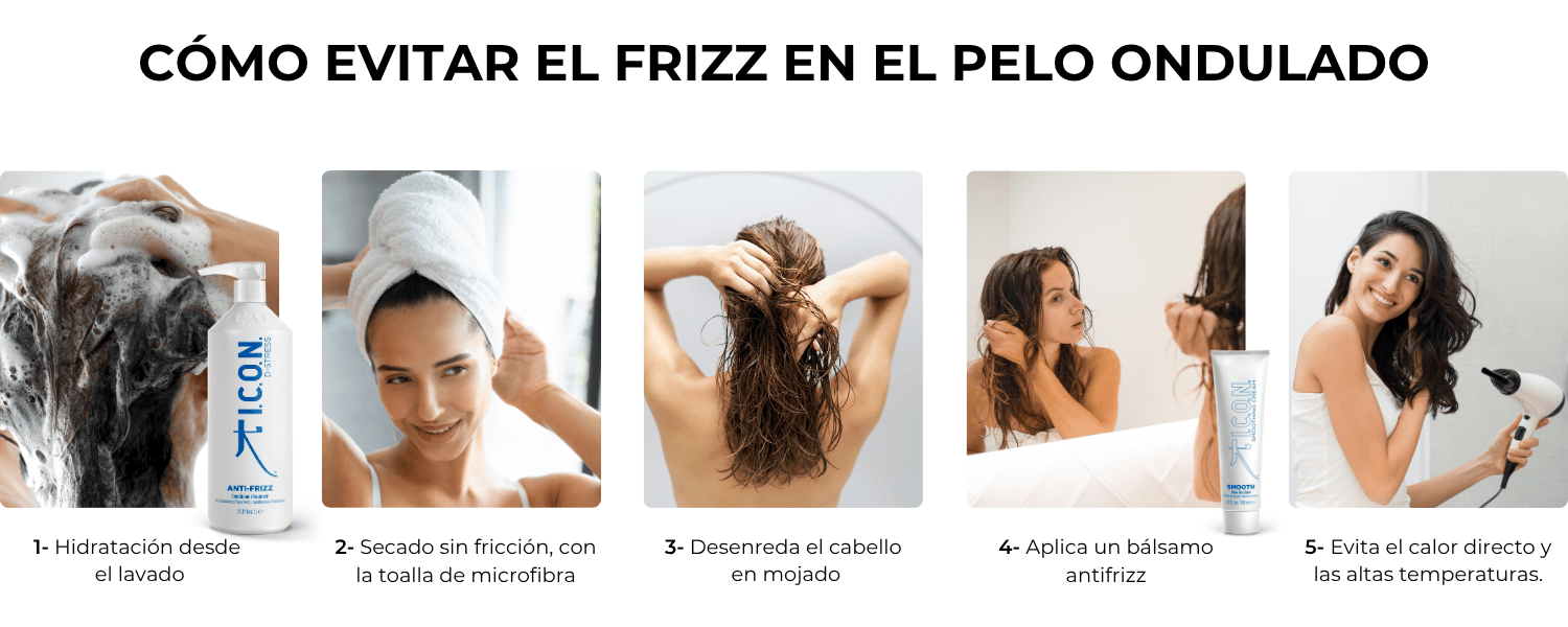 Infografía sobre cómo evitar el frizz en el cabello ondulado